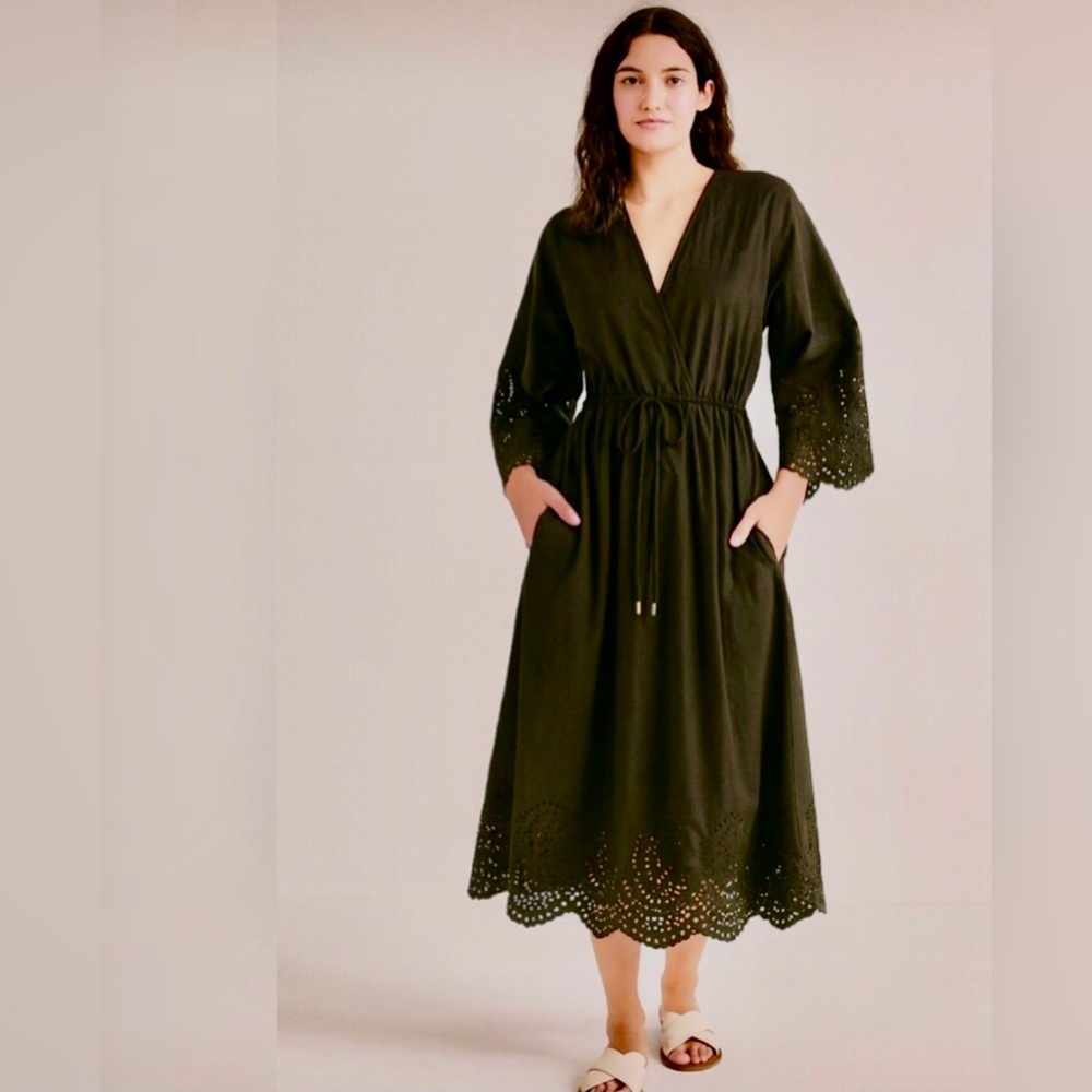 CLEOBELLA /Vida Black Eyelet Sleeves & Hem Midi Dress - Sz S -NWT - Sample